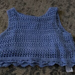 Zara Light Blue Crochet Knit Top